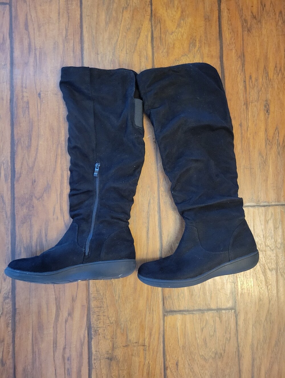 Vepose Black Over-the-Knee Zip Suede Boots